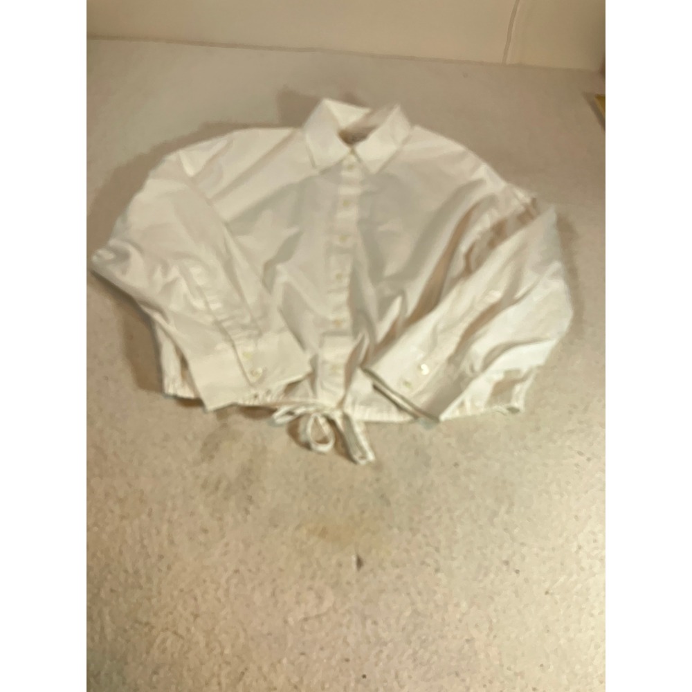 Madewell White Cropped Button Down Shirt Drawstring Hem Long Sleeve Size L